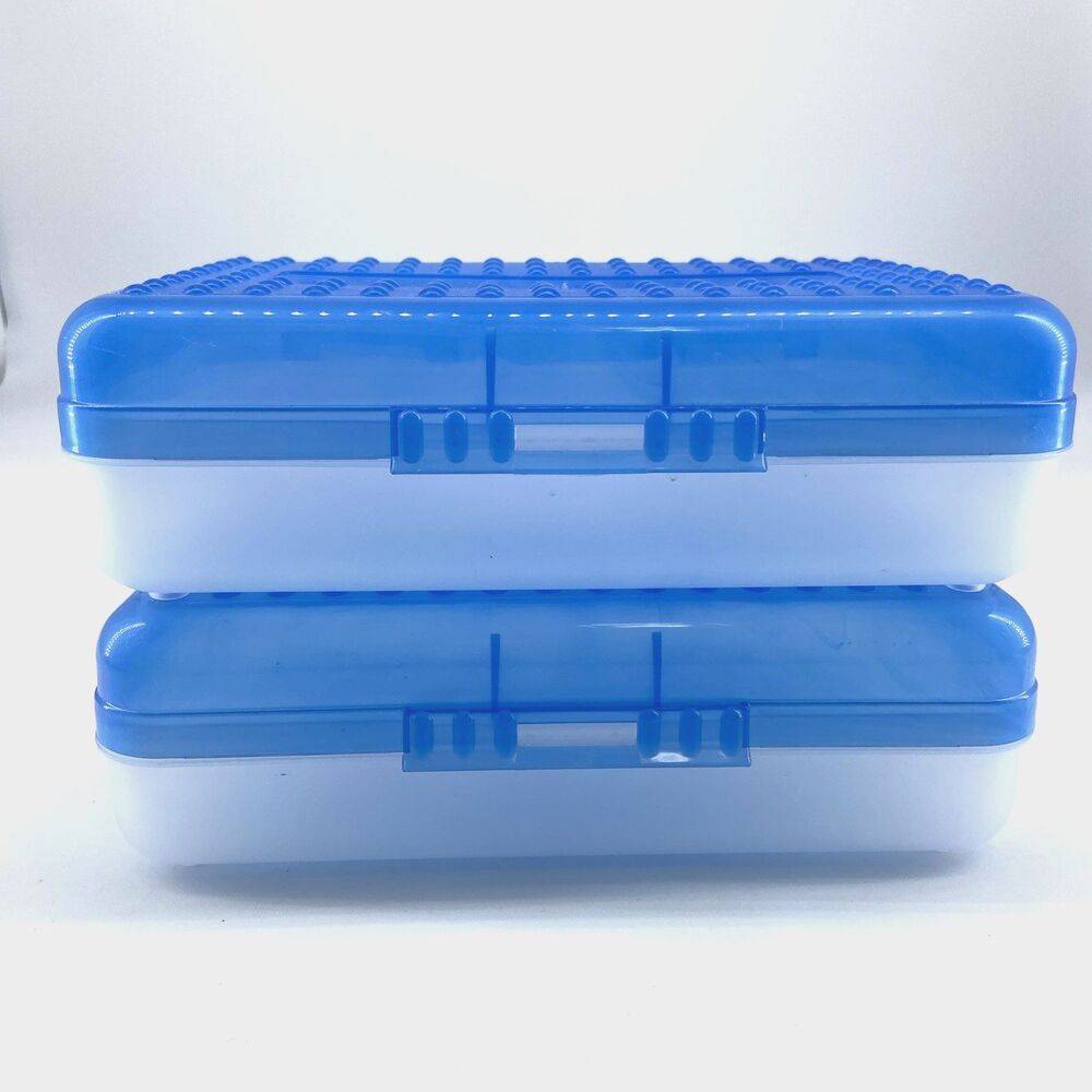 2 SpaceMaker Pencil Box Blue Top Clear Bottom Back To School Organizer